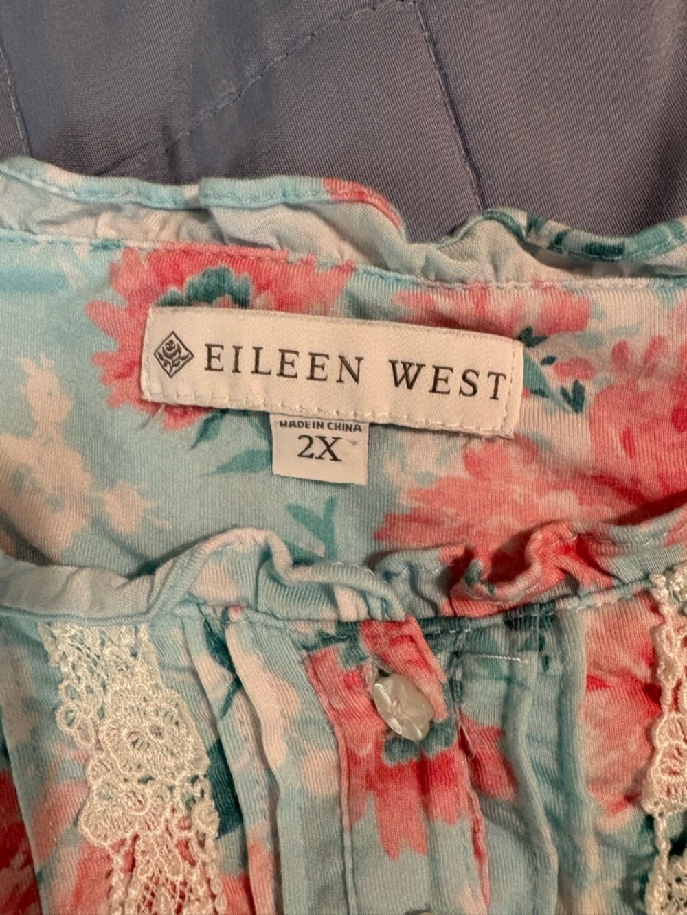 Eileen West Floral cap sleeve nightgown ruffle hem size 2X super soft long - Picture 4 of 11
